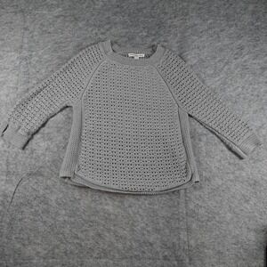 Cotton by Autumn Cashmere Sweater Womens Small Gray Open Knit Crew Neck Chunky